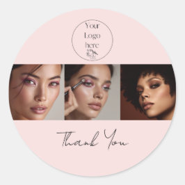 Blush Pink Script Logo Photo Makeup Thank You ラウンドシール
