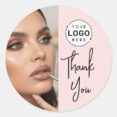 Blush Pink Script Logo Photo Makeup Thank You ラウンドシール (正面)