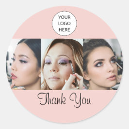 Blush Pink Script Logo Photo Makeup Thank You ラウンドシール