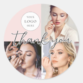 Blush Pink Script Logo Photo Makeup Thank You ラウンドシール