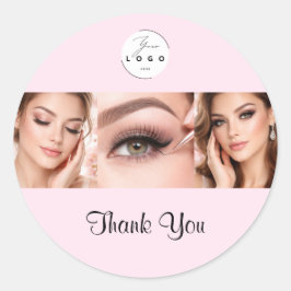 Blush Pink Script Logo Photo Makeup Thank You ラウンドシール