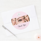 Blush Pink Script Logo Photo Makeup Thank You ラウンドシール (封筒)