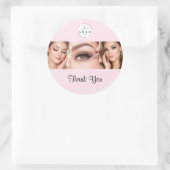 Blush Pink Script Logo Photo Makeup Thank You ラウンドシール (バッグ)