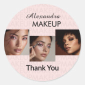 Blush Pink Script Logo Photo Makeup Thank You ラウンドシール (正面)