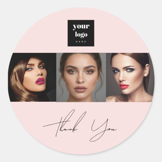 Blush Pink Script Logo Photo Makeup Thank You ラウンドシール (正面)