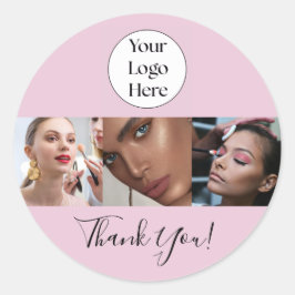 Blush Pink Script Logo Photo Makeup Thank You ラウンドシール