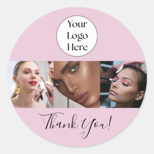 Blush Pink Script Logo Photo Makeup Thank You ラウンドシール (正面)