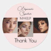 Blush Pink Script Logo Photo Makeup Thank You Clas ラウンドシール (正面)
