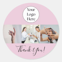 Blush Pink Script Logo Photo Nail Salon Thank You ラウンドシール