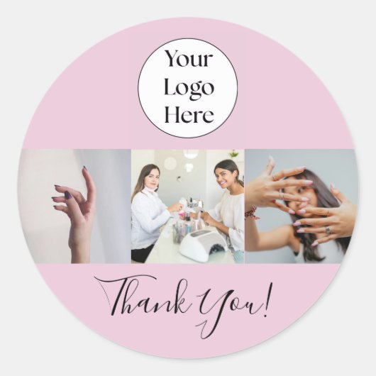 Blush Pink Script Logo Photo Nail Salon Thank You ラウンドシール (正面)