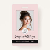 Blush Pink Script Logo Photo QR Code Makeup バッジ (正面)