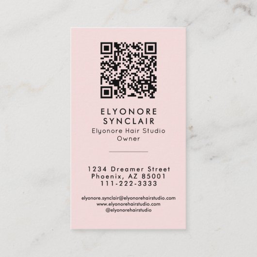 Blush Pink Script Logo QR Code Hair Extension 名刺 (裏面)