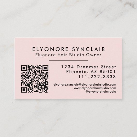 Blush Pink Script Logo QR Code Hair Extension 名刺 (裏面)