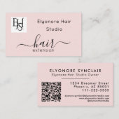 Blush Pink Script Logo QR Code Hair Extension 名刺 (正面/裏面)