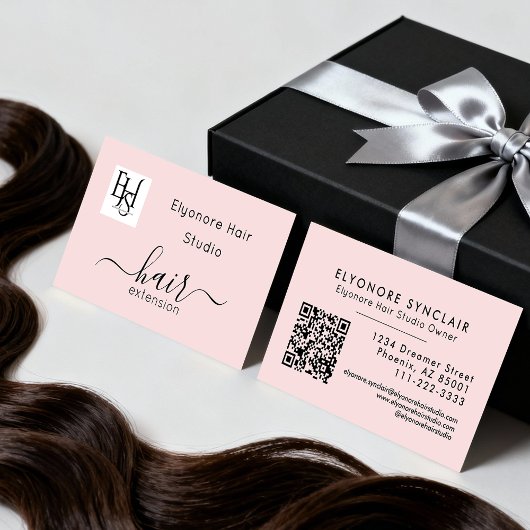 Blush Pink Script Logo QR Code Hair Extension 名刺