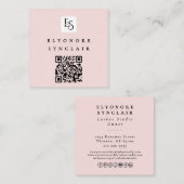 Blush Pink Script Logo QR Code Lashes スクエア名刺 (正面/裏面)