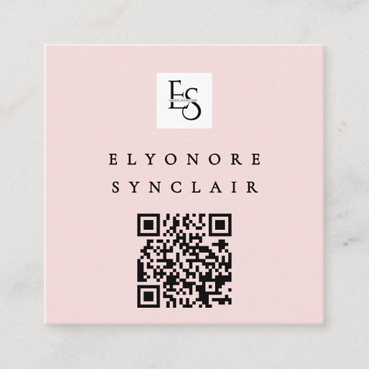 Blush Pink Script Logo QR Code Lashes スクエア名刺 (正面)