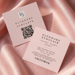 Blush Pink Script Logo QR Code Lashes スクエア名刺