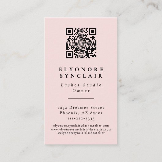 Blush Pink Script Logo QR Code Lashes  名刺 (裏面)
