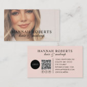 Blush Pink Script Logo QR Code Photo Business Card 名刺 (正面/裏面)