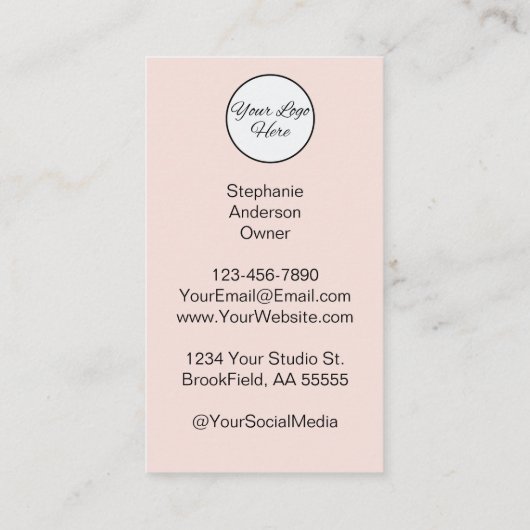 Blush Pink Script Logo QR Code Photo Business Card 名刺 (裏面)