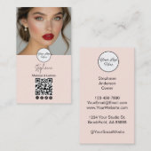 Blush Pink Script Logo QR Code Photo Business Card 名刺 (正面/裏面)