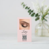 Blush Pink Script Logo QR Code Photo Lashes 名刺 (スタンド正面)