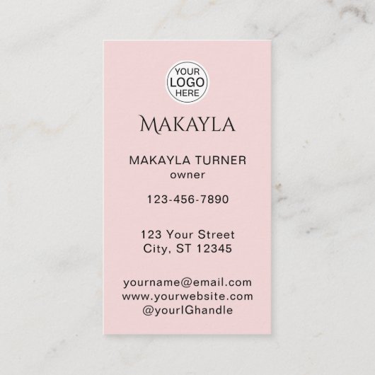 Blush Pink Script Logo QR Code Photo Lashes 名刺 (裏面)