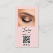 Blush Pink Script Logo QR Code Photo Lashes 名刺 (正面)