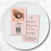 Blush Pink Script Logo QR Code Photo Lashes 名刺