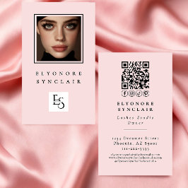 Blush Pink Script Logo QR Code Photo Lashes 名刺