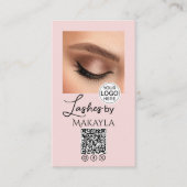 Blush Pink Script Logo QR Code Photo Lashes 名刺 (正面)