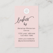 Blush Pink Script Logo QR Code Photo Lashes Makeup 名刺 (裏面)
