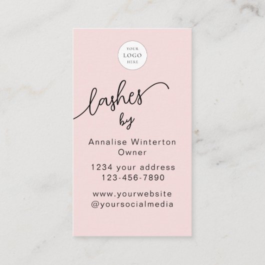 Blush Pink Script Logo QR Code Photo Lashes Makeup 名刺 (裏面)