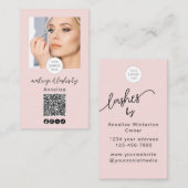 Blush Pink Script Logo QR Code Photo Lashes Makeup 名刺 (正面/裏面)