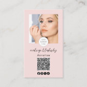 Blush Pink Script Logo QR Code Photo Lashes Makeup 名刺 (正面)