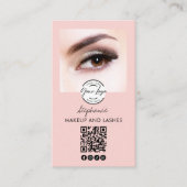 Blush Pink Script Logo QR Code Photo Lashes Studio 名刺 (正面)