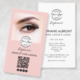 Blush Pink Script Logo QR Code Photo Lashes Studio 名刺