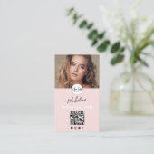 Blush Pink Script Logo QR Code Photo Lashes Studio 名刺 (スタンド正面)