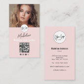 Blush Pink Script Logo QR Code Photo Lashes Studio 名刺 (正面/裏面)