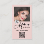 Blush Pink Script Logo QR Code Photo Makeup 名刺 (正面)