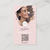 Blush Pink Script Logo QR Code Photo Makeup 名刺 (正面)