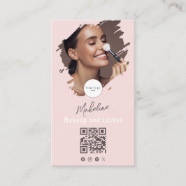 Blush Pink Script Logo QR Code Photo Makeup 名刺