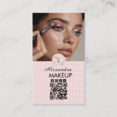 Blush Pink Script Logo QR Code Photo Makeup 名刺 (正面)