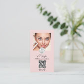 Blush Pink Script Logo QR Code Photo Makeup 名刺 (スタンド正面)