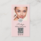Blush Pink Script Logo QR Code Photo Makeup 名刺 (正面)