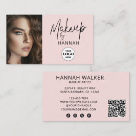 Blush Pink Script Logo QR Code Photo Makeup 名刺