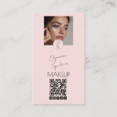 Blush Pink Script Logo QR Code Photo Makeup 名刺 (正面)