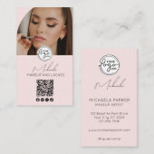 Blush Pink Script Logo QR Code Photo Makeup 名刺 (正面/裏面)