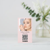 Blush Pink Script Logo QR Code Photo Makeup 名刺 (スタンド正面)